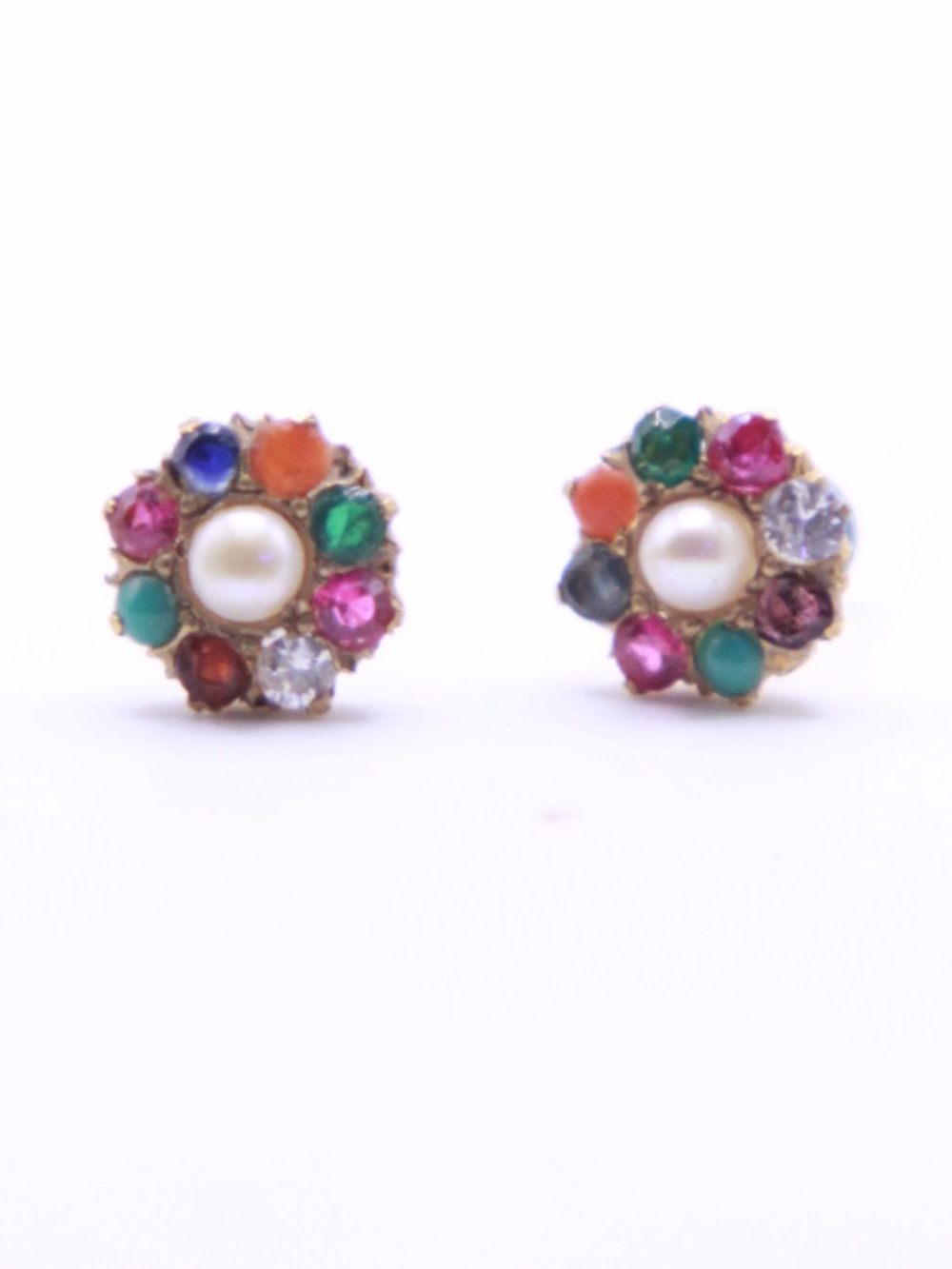 14k Gold Pearl & Multi Gemstone Nose Studs Push In Backs